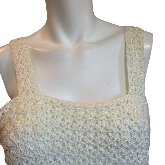 Hand Knit/Crochet Cream Sweater Tank Top sz S/M - Picture 2 of 6